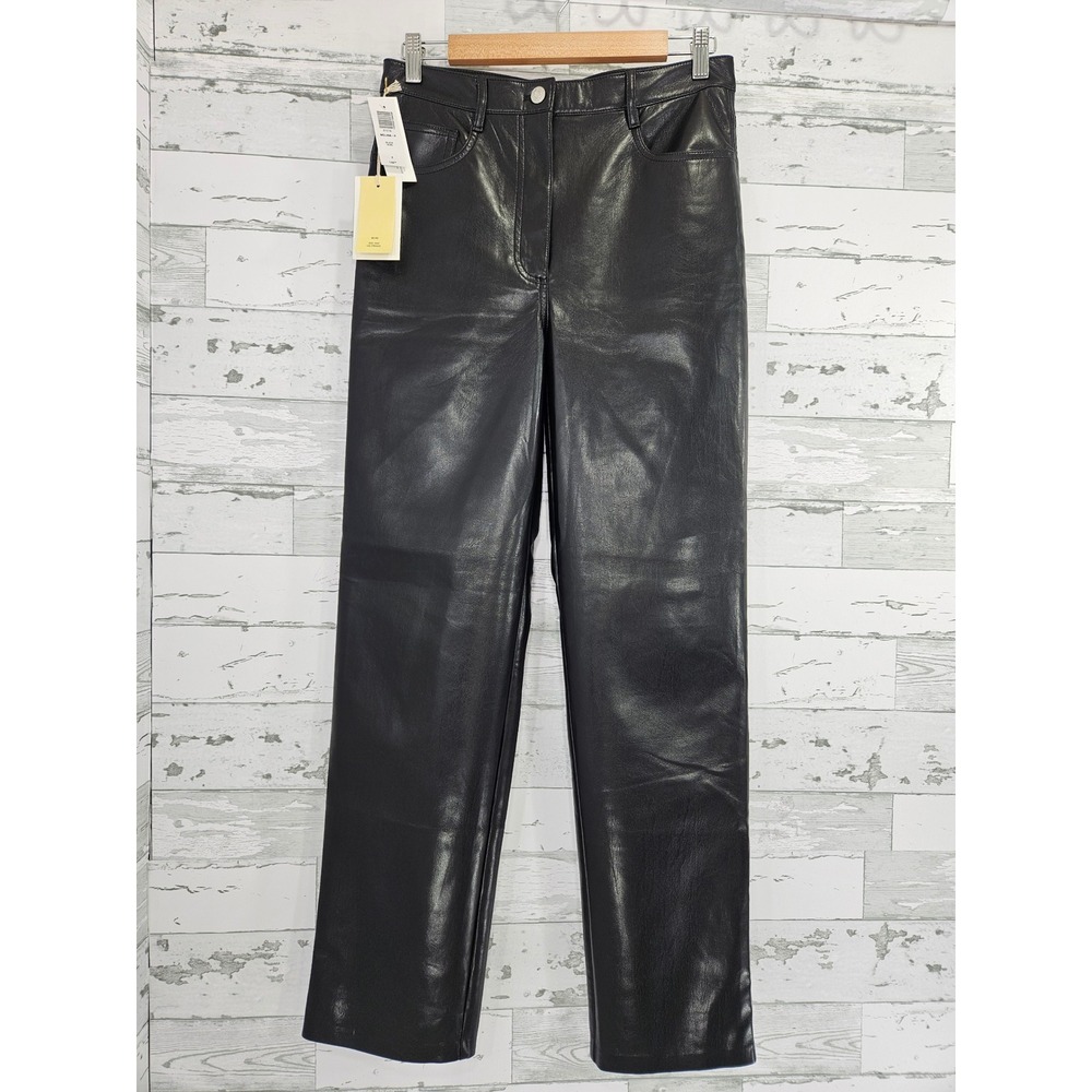 Aritzia Wilfred The Melina Pant Black Vegan Leather High Rise Straight Leg 8
